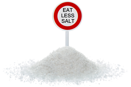 salt with sign ,, EAT LESS SALT\