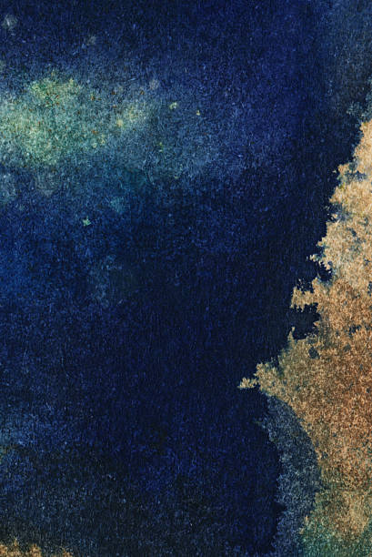 Hand painted deep dark blue color with touches of brown. There is a =speckled texture throughout the painting. This painting was done with watercolors and inks.