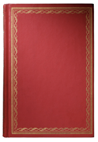 Old red leather book with gilt border. Texture of fine leather. Plenty of space for copy.