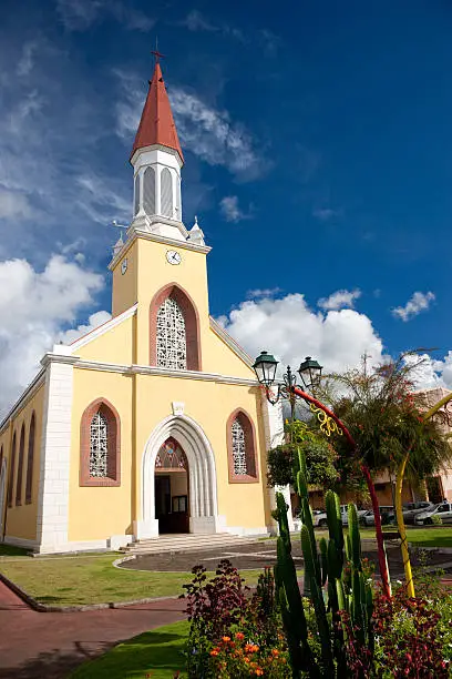 Cathedral Notre Dame de Papeete (built in 1875) historic catholic church. City of Papeete, Capital of Tahiti, French Polynesia.