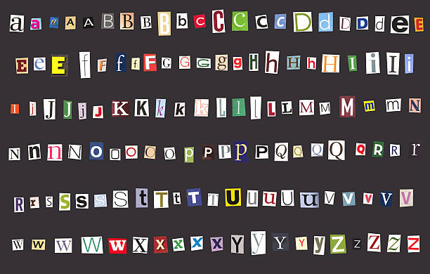 ransom-buchstaben - letter text bribing alphabet stock-fotos und bilder