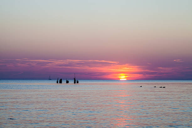 Lilac sunset over Baltic stock photo