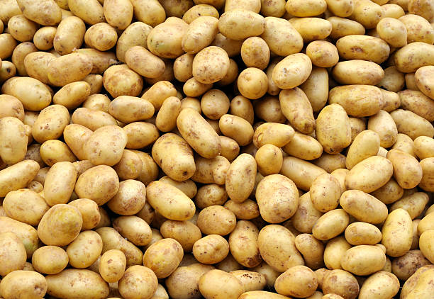 Potatoes Heap of potatoes in the farmer's market, food backgrounds. Vertical shot: raw potato photos stock pictures, royalty-free photos & images
