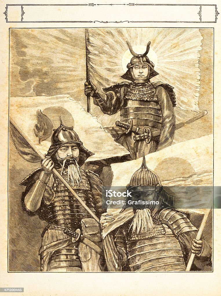Gravieren japanische warriors 1881 - Lizenzfrei Korea Stock-Illustration
