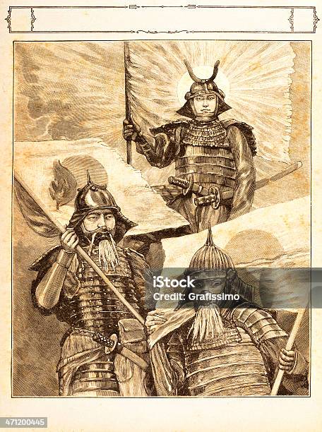 Gravieren Japanische Warriors 1881 Stock Vektor Art und mehr Bilder von Korea - Korea, Samurai, Geschichtlich