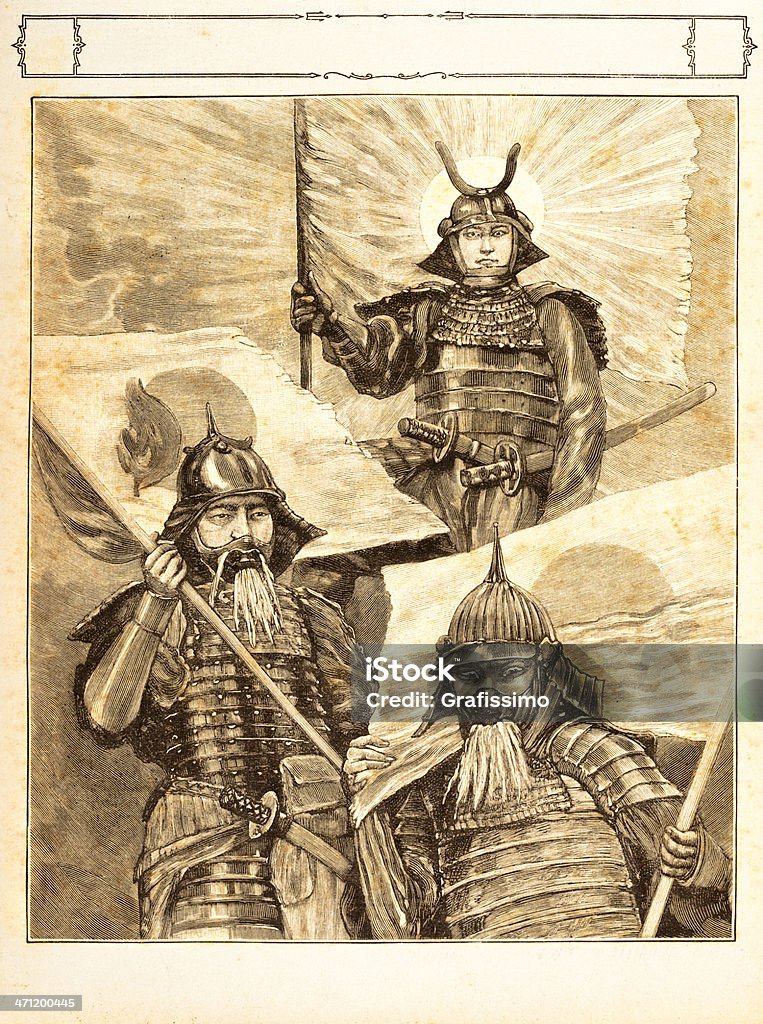 Entalhes japonês guerreiros 1881 - Ilustração de Coreia royalty-free