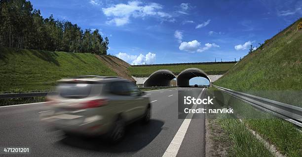 Car Going Fast On The Highway Stock Photo - Download Image Now - Blurred Motion, Bridge - Built Structure, Car