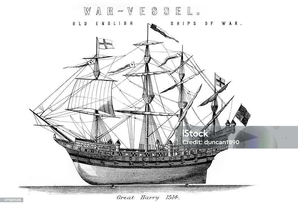 Inglese Royal Navy Nave da guerra grande Harry - Illustrazione stock royalty-free di Incisione - Tecnica illustrativa