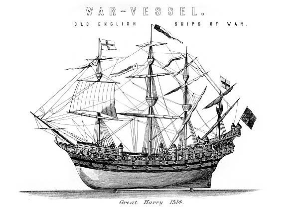 angielski królewska marynarka wojenna okręt wojenny great harry - tudor style illustrations stock illustrations
