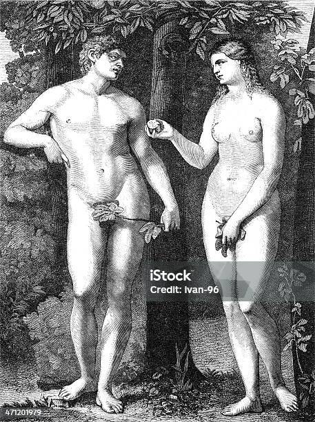 Adam Et Une Semelle Intercalaire En Eva Vecteurs libres de droits et plus d'images vectorielles de Pomme - Pomme, Gravure, Adam - Figure religieuse
