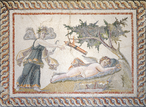 Ancient mosaic of Eros And Psyche.