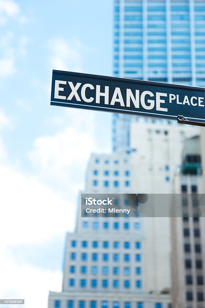 New York Stock Exchange Wall Street New York Stock Exchange. Street Sign Exchange Place at Wall Street financial district in New York City, USA. Stock Market and Exchange Stock Photo