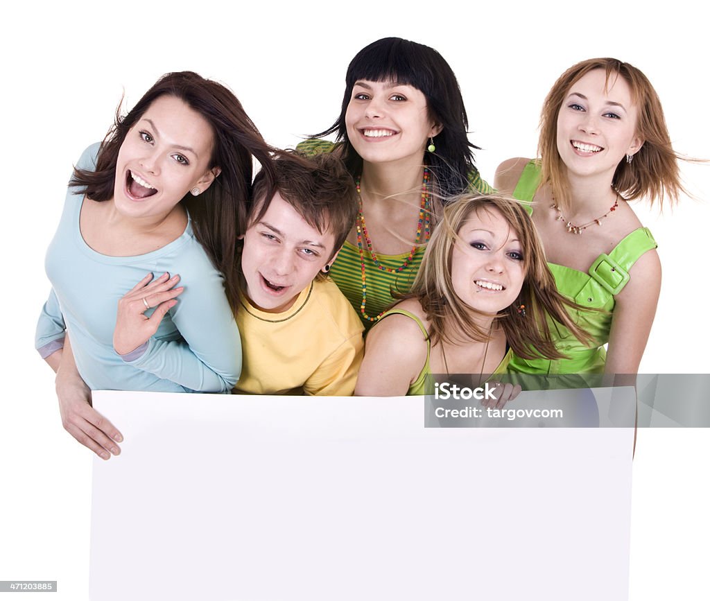 Gruppo di persone di prendere banner. - Foto stock royalty-free di Adolescente