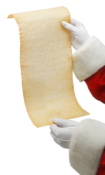 Santa Holding A List Santa holding a "Santa's List". blank scroll stock pictures, royalty-free photos & images