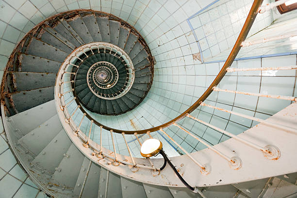 istock Overhead view of a very high curled lighthouse stairs 471205521