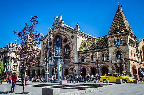 Budapest, Hungary - March 20, 2015: Facde of the main market hall in Budapest, Hungary.