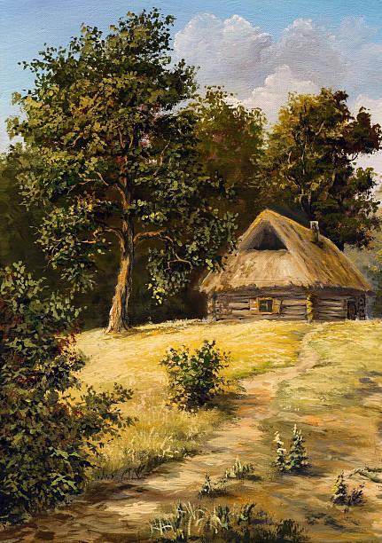 illustrations, cliparts, dessins animés et icônes de le country house - paintings canvas cottage painted image