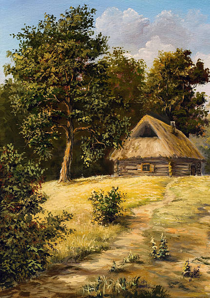kraju domowy - paintings canvas cottage painted image stock illustrations