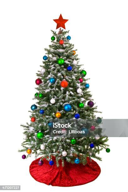 Aufgeflockte Christmas Tree Stockfoto und mehr Bilder von Freisteller – Neutraler Hintergrund - Freisteller – Neutraler Hintergrund, Weihnachtsbaum, Dekoration für die Weihnachtsbaumspitze