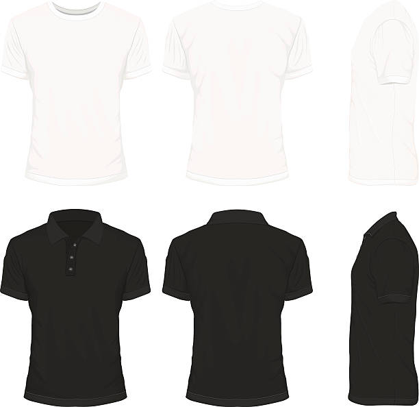 istock Front, back and side views of white shirt and black shirt 471212640