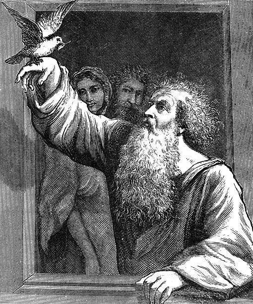 Engraving of "Noah Receives the Dove" published in "The Story of the Bible from Genesis to Revelation" Published by Charles Foster in 1883. The engraving is now in the public domain.