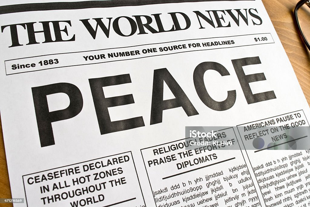 Pace nel mondo. - Foto stock royalty-free di Titolo di giornale