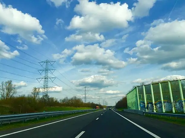 Highway A35 with sound barrier in Enschede The Netherlands