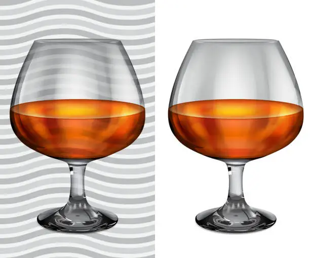 Vector illustration of Transparent and opaque realistic full brandy glasses