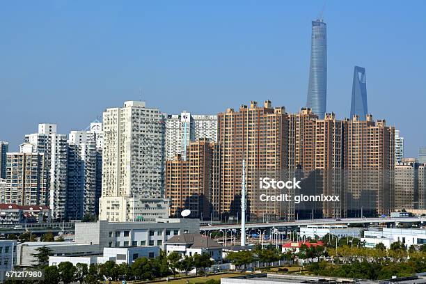 Shanghai Urban Development Cityscape Stock Photo - Download Image Now - 2015, Apartment, Blue