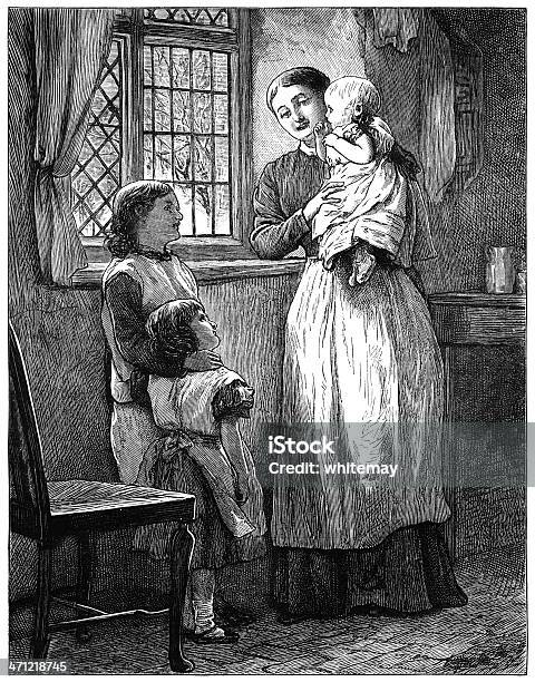 Victorian Ilustracja Przedstawiająca Matka I Jej Dzieci - Stockowe grafiki wektorowe i więcej obrazów Córka