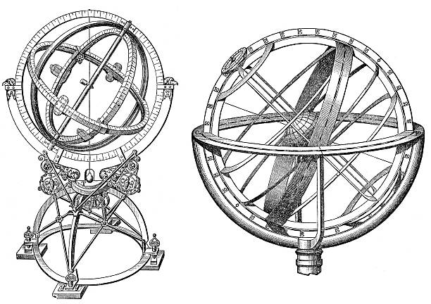 ilustrações, clipart, desenhos animados e ícones de equiangulator - engraving sextant globe compass