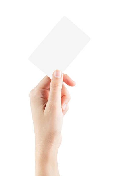 istock A female left hand holding a blank white card 471218948