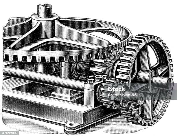 Шестерни — стоковая векторная графика и другие изображения на тему Без людей - Без людей, Горизонтальный, Гравюра