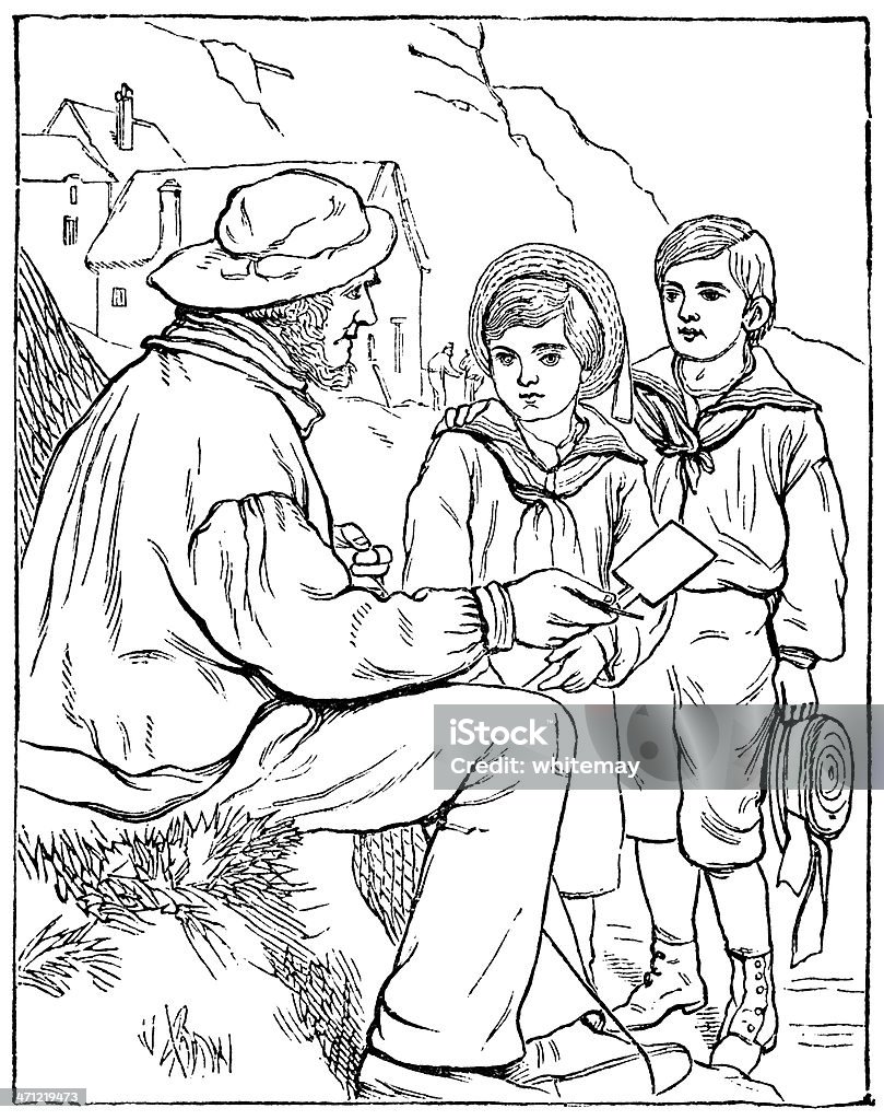 늙음 어부 쇠귀에 두 boys-빅토이라 그림이요 - 로열티 프리 1880-1889 년 스톡 일러스트