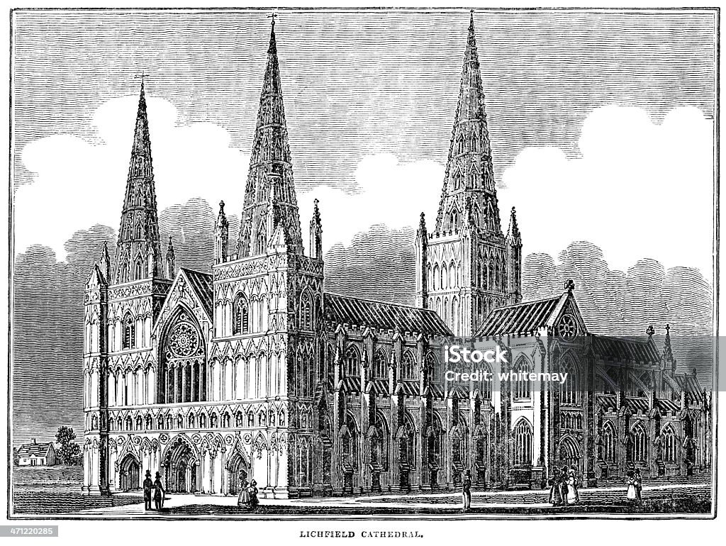 Drzeworyt z 1833-Lichfield Katedra - Zbiór ilustracji royalty-free (1830-1839)