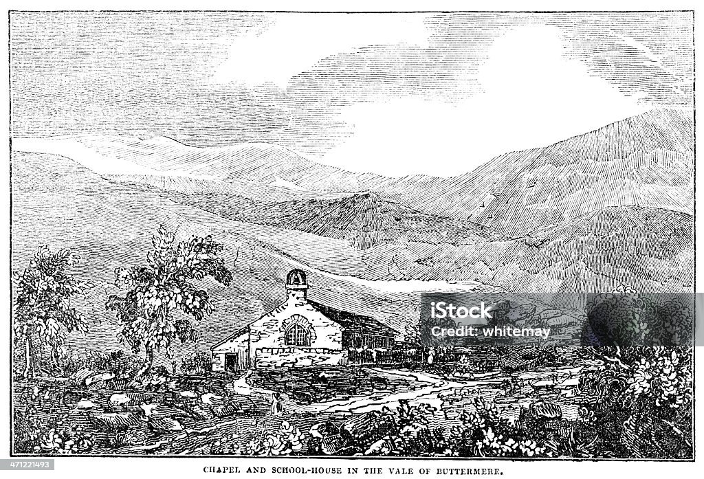 Capilla y la escuela-house en el Vale de Buttermere (1.833 ilustración - Ilustración de stock de Anticuado libre de derechos