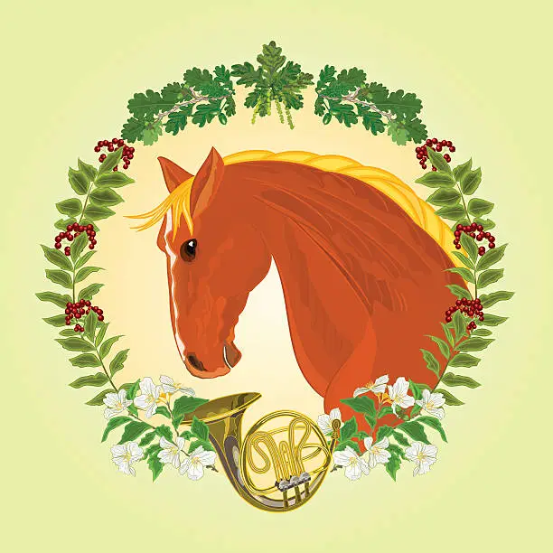 Vector illustration of The head  red horse hunting theme vector