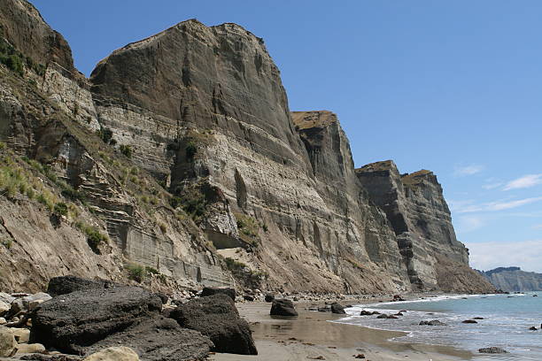 Cliff line, Hawkes Bay, New Zealand stock photo
