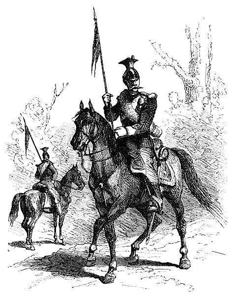 ilustraciones, imágenes clip art, dibujos animados e iconos de stock de prussian la guerra franco-alemana cavalrymen a caballo (1881 ilustración - franco prussian war