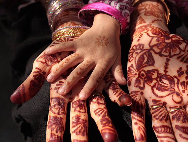 istock Child's hand touching adult's henna tattooed hands 471228587