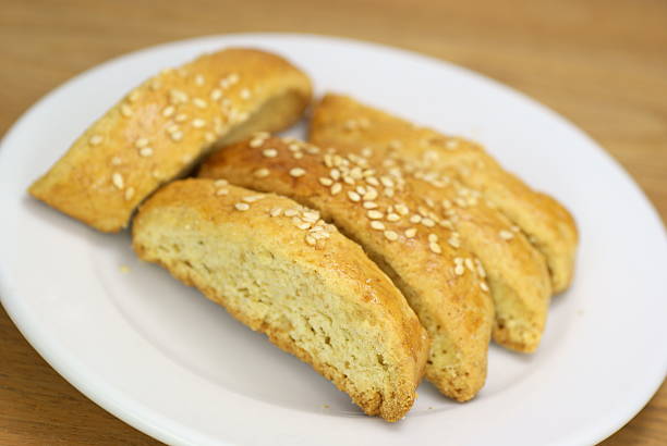 Close-up; shallow depth of field; focus on near edge of cookie in foreground; 50mm macro lens @ f/4.5