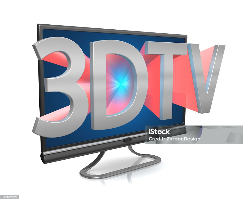 3D Television Television with the letters "3dtv" jumping off the screen isolated on a white background. Computer Monitor Stock Photo