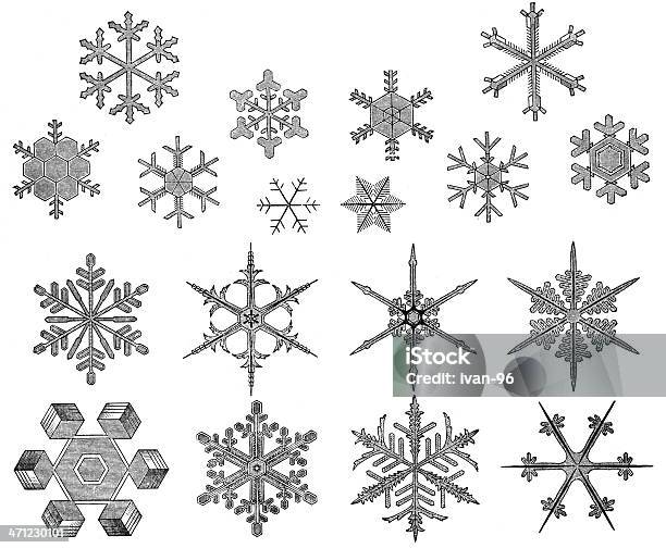 Flocons De Neige Vecteurs libres de droits et plus d'images vectorielles de Flocon de neige - Neige - Flocon de neige - Neige, Gravure, Glace