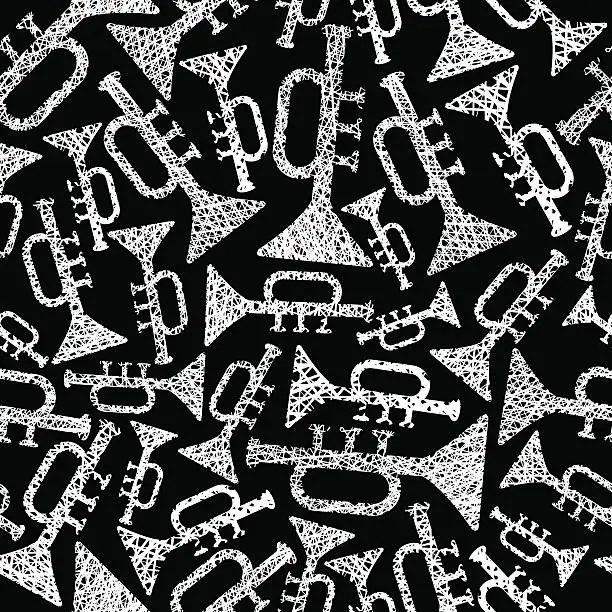 Vector illustration of Musical theme seamless background, seamless pattern with trumpet