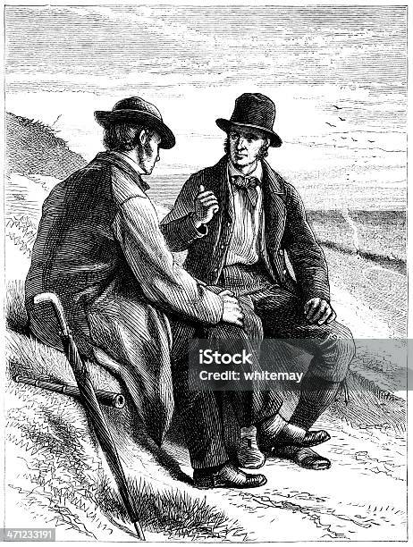 Vetores de Dois Homens Conversando Vitoriano O Serviço De Auxílio Na Estrada e mais imagens de 1870-1879