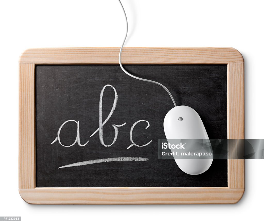 School and computer. Blackboard with mouse. Alphabet Stock Photo