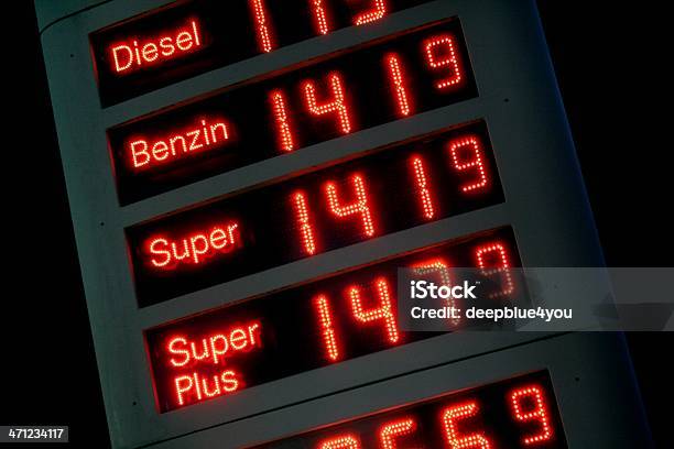 Alemão Posto De Gasolina Ver À Noite - Fotografias de stock e mais imagens de Etiqueta de Preço - Etiqueta de Preço, Posto de Gasolina, Gasolina