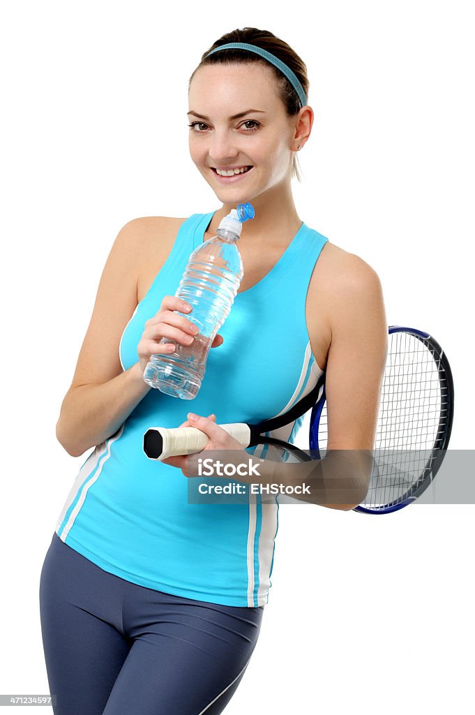 Donna giovane giocatore di Tennis isolato su sfondo bianco - Foto stock royalty-free di Donne giovani