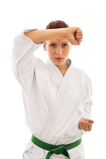 istock Young girl in kimono in defensive stance 471235202