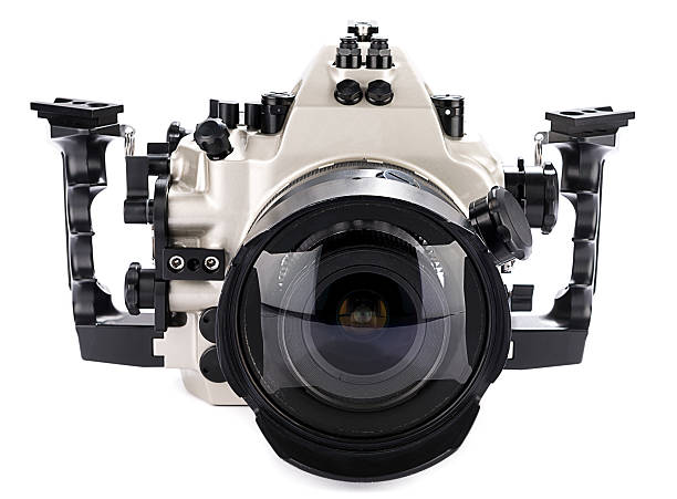 DSLR Housing Underwater camera housing isolated on white background. underwater camera stock pictures, royalty-free photos & images